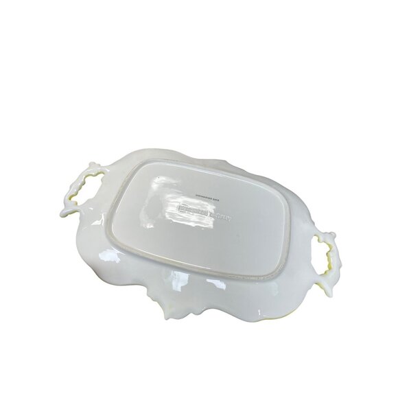 Italian Made Glazed Ceramic Yellow white ornate Farm Serve tray SKU 9596 - Picture 6 of 10